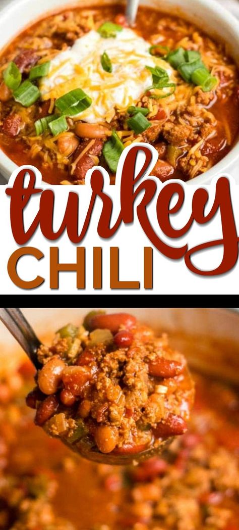 THIS HEALTHY TURKEY CHILI RECIPE IS A ONE-POT MEAL GAME CHANGER – AND IT’S DELICIOUS! There’s something nostalgic about a big hearty bowl of turkey chili. Growing up, my mom always preferred to cook with ground turkey so this turkey chili was a common staple in our household.  My mom is such an excellent cook and how to cook homemade meals is something she taught both my brother and me.  While I tend to throw it all into a slow cooker and turn it into a crockpot turkey chili recipe — my mom alwa Healthy Turkey Chili Recipe, Turkey Chili Recipe Crockpot, Healthy Turkey Chili, Healthy Chili Recipe Turkey, Turkey Chili Crockpot, Turkey Chili Healthy, Turkey Chili Recipe, Chili Recipe Turkey, Crockpot Turkey