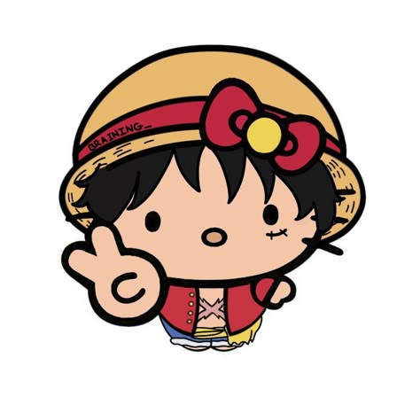 Hello Kitty Anime Character, Anime X Hello Kitty, Hello Kitty As Anime Characters, Hello Kitty X Anime, Anime Hello Kitty Pfp, One Piece X Hello Kitty, Pfp Anime One Piece, Cute Luffy One Piece, One Piece Hello Kitty