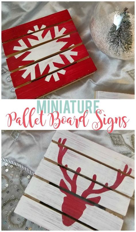 Mini Pallet Ideas Christmas, Crafts On Wooden Boards, Diy Wooden Coasters Dollar Tree, Dollar Tree Mini Pallet Crafts Christmas, Christmas Wood Pallet Projects, Mini Pallets Ideas, Dollar Tree Pallet Crafts Christmas, Mini Wood Pallet Crafts, Mini Pallet Ideas Diy Projects