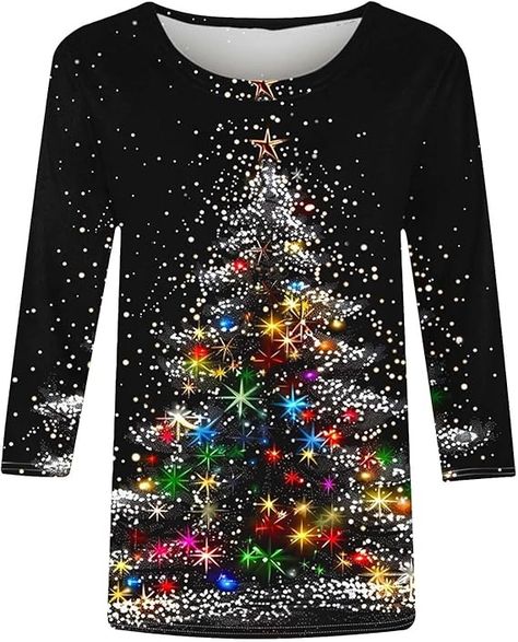 Amazon.com: Ugly Christmas Sweater Women Womens Plus Size Christmas Tops Womens 3/4 Sleeve Tops Christmas Sweaters for Women Plus Size Christmas Shirts for Women Plus Size Womens Christmas Sweater : Sports & Outdoors Plus Size Christmas Tops, Christmas Shirts For Women, Tops Fall Outfits, Ugly Christmas Sweater Women, Womens Christmas, Christmas Sweaters For Women, Tree Graphic, Christmas Tops, Sweater Women