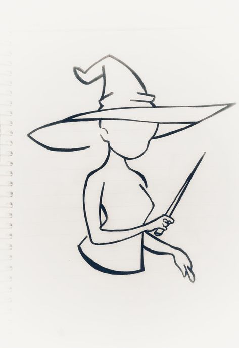 Wizard Drawing Easy, Cute Wizard Drawing, Wizard Drawing Reference, Wizard Hat Drawing, Magic Drawing Ideas, Wizard Doodle, Wizard Sketch, Wizard Lizard, Wizard Drawing