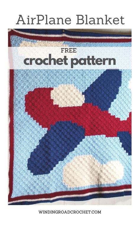 This pretty crochet baby blanket has an adorable airplane motif. This pattern includes a printable graph that uses the corner to corner crochet technique that creates an adorable blanket. Lots of links to helpful video tutorials if needed. Aviator Nursery, Crochet Airplane, Crochet Borders For Blankets, Blanket Corner, Winding Road Crochet, Crochet Blanket Border, Crochet C2c Pattern, Airplane Blanket, Corner Crochet