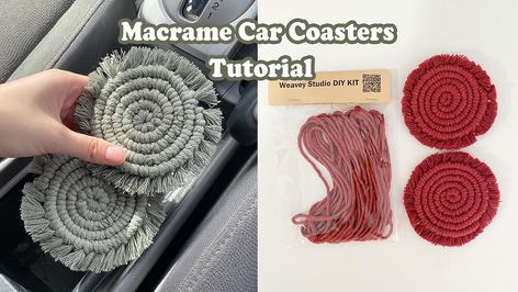 Macrame Car Coasters Tutorial, Macrame Car Coasters Diy, Car Cup Holder Coaster Diy, Macrame Cup Coaster, Macrame Car Coasters, Diy Car Coasters, Macrame Carpet, Diy For Beginners, Macrame Creations