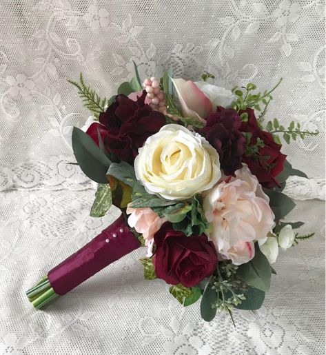 Wedding bouquetBurgundy Wine Bridal bouquetBlush | Etsy Wine Bridal Bouquet, Burgundy And Blush Bouquet, Dusty Pink Bouquet, Wedding Flowers Burgundy, Bridal Bouquet Blush, Bouquet Burgundy, Blush Bridal Bouquet, Silk Wedding Flowers, Bridal Bouquet Pink