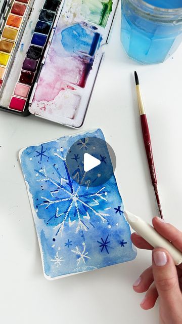 Anna Koliadych on Instagram: "An easy and fun way to paint a snowflake using watercolors and a white wax crayon 🥰 ❄️🎨 #watercolor#watercolorpainting #watercolortutorial #watercolorillustration" Paint A Snowflake, Painting Snowflakes, Snowflakes Art, Learn Watercolor Painting, Learn Watercolor, Watercolor Paintings For Beginners, Wax Crayons, Christmas Card Art, Watercolor Paintings Easy