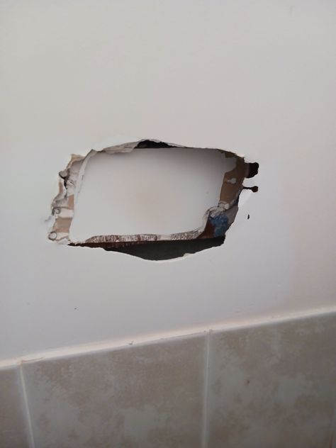 How to fix a hole in bathroom wall? Fix Holes In Wall, Filling Nail Holes In Wall, How To Repair A Hole In The Wall, Fix Hole In Wall, How To Repair Large Hole In Drywall, Toilet Wall, Members Mark, In Bathroom, Drywall