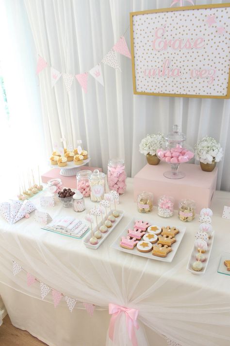 Kara's Party Ideas Once Upon A Time Princess Birthday Party Bunny Theme, Fiesta Baby Shower, Princess Aurora, Candy Table, Princess Birthday Party, Sweet Table, Girl Shower, Baby Party, Princess Birthday