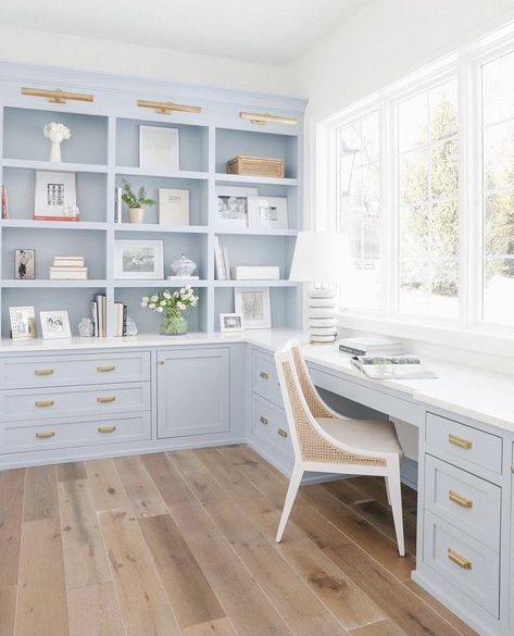 Attic Transformation, Blue Home Offices, Dream Office, Casa Vintage, Blue Cabinets, Blue Home, Office Crafts, Craft Room Office, Home Office Space