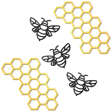 PRICES MAY VARY. What You Can Get: you can get 5 pieces of hanging art ornaments in this package, including 3 pieces of bee shaped decors and 2 pieces of honeycomb shaped decors, cute and eye catching, to keep your room from being dull and monotonous Reliable and Reusable: this honey bee decor is made of metal material, reliable and unbreakable, long lasting and sturdy, not easy to break or fade, smooth to touch, lightweight and thick, providing you with a pleasant use experience, so you can use Wall Metal Decor, Metal Bee, Bee Wall Art, Honey Bee Decor, Living Room Garden, Honeycomb Shape, Art Ornaments, Bee Wall, Wall Art Farmhouse