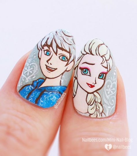 Jelsa | Jack Frost and Elsa Nails Design Disney, Frost Nails, Diamond Nail Art Design, Jake Frost, Ideas For Nails, Crazy Sister, Disney Ships, Jack Frost And Elsa, Diamond Nail Art