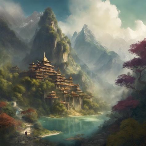 Shangri-La, mystical, valley, Himala - AlsadigGallery of Artworks Eternal Peace, The Himalayas, Amazon Rainforest, Shangri La, Hanging Garden, Swiss Alps, Ancient Romans, Wall Panels, Savannah Chat