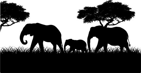 Elephant Silhouette, Elephant Family, Royalty, Vector Art, Vector Free, Royalty Free, Elephant, Canvas Art, Art Inspiration