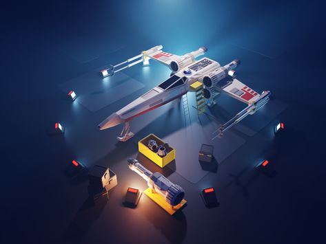 Star Wars X-Wing sci-fi spaceship x-wing star wars fanart lowpolyart diorama low poly lowpoly render blender illustration 3d Polygon Runway, Star Wars X Wing, Poly Art, Space Games, Isometric Art, Isometric Illustration, Low Poly Art, X Wing, Wings Design