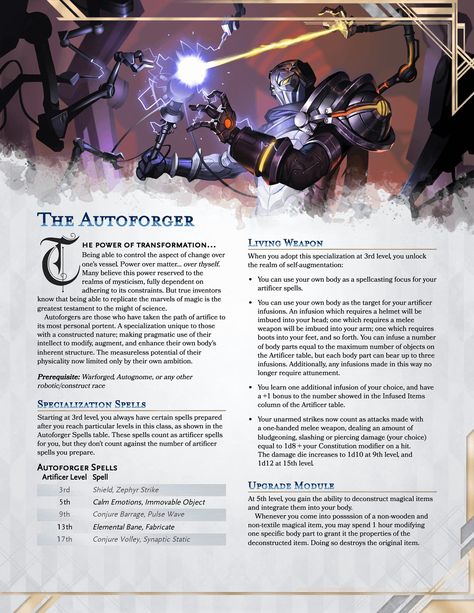 Dnd Homebrew Background, Dnd Artillerist Artificer, Artificer Homebrew, How To Play Dnd, Dnd Rules, Cyberpunk Dnd, Revenge Ideas, Dnd Artificer, 5e Classes