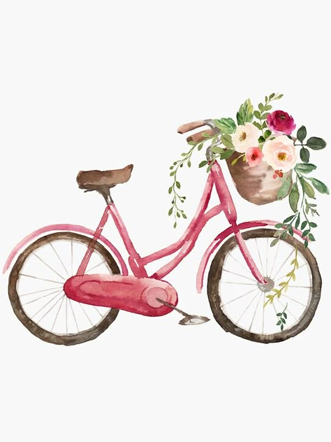 Flower Bike, Bicycle With Flowers, Spring Drawing, Bicycle Painting, Blog Art, Bicycle Art, 수채화 그림, Watercolor Art Lessons, Bike Art