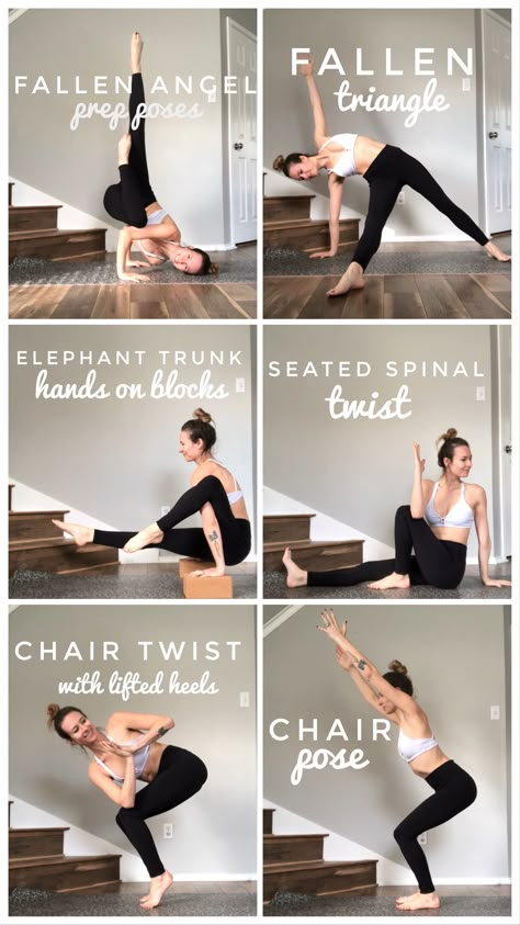 Fallen angel yoga pose - prep poses Yoga Pose Advance, Fallen Angel Yoga Pose, Yoga Peak Pose Ideas, Peak Yoga Poses, Yoga Peak Poses, Fallen Angel Yoga, Fallen Angel Pose, Anatomy Architecture, Twist Yoga