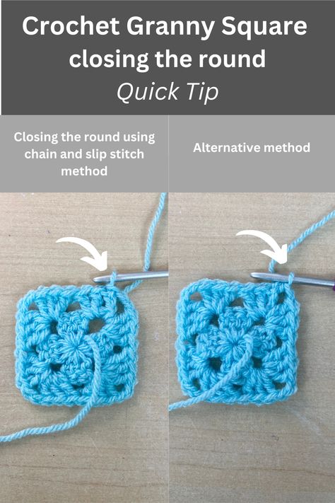 Short video tutorial showing an alternative method to closing a Granny Square round which has is more seamless and less bulky How To Finish A Granny Square, Crochet Closed Granny Square, Granny Square Joining Methods, Seamless Granny Square, Granny Square Round, Crochet Granny Square Tutorial, Granny Square Tutorial, Crochet Tips, Crochet Granny Square