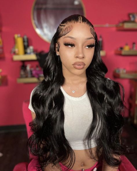 Cute Lace Wig Hairstyles, Straight Lace Front Hairstyles, 13x4 Wig Hairstyles, 3 Braids Hairstyle Wig, Half Up Half Down Leave Out, Swoop Wig, Half Up Half Down Wig Hairstyles, Frontal Wig Install Hairstyles, Lace Wigs Styles Hairstyles