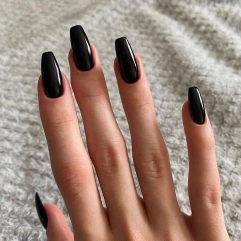 Black Acrylic Nails, Gothic Nails, Black Nail Polish, Ballerina Nails, Easy Nails, Nail Swag, Short Acrylic Nails Designs, Black Nail, Chic Nails