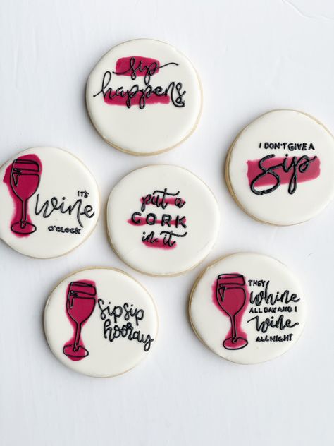 Wine Themed Cookies, Wine Cookies Decorated, Everyday Cookies, Wine Exchange, Wine Puns, Stag Night, Wine Cookies, Moms 50th Birthday, Autumn Wine