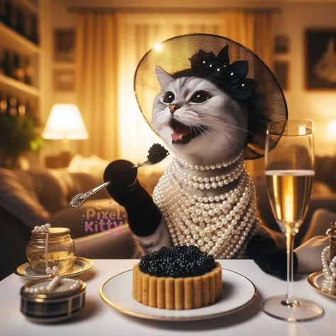 Pixel Kitty ♡ | 💎🐱 A Taste of Luxury: Cats, Pearls, and Caviar 🦪⚫ My entry for: 🦪⚫ “Pearls & Caviar” Challenge Hosted by: @feminine.digital.diva… | Instagram Cat Fashion, Cat Costumes, Grumpy Cat, Cat Clothes, Pretty Cats, Crazy Cat Lady, Crazy Cats, Cat Lady, Cat Art