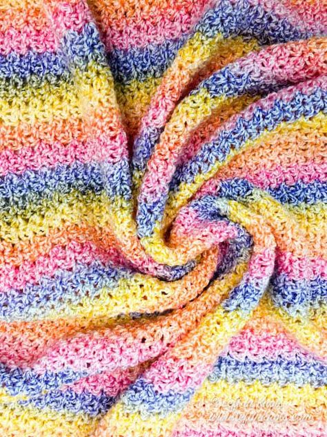 Crochet Sunrise Baby Blanket - Free Pattern - Left in Knots Unique Crochet Blanket, Left Handed Crochet, Self Striping Yarn, Crochet Stitch Pattern, Handmade Baby Gift, Blanket Afghan, Easy Baby Blanket, Crochet Baby Blanket Free Pattern, Crochet Blanket Pattern Easy