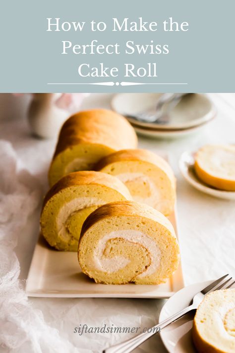 Chiffon Cake Roll Recipe, Vanilla Swiss Roll, Swiss Cake Roll, Swiss Roll Cakes, Swiss Cake, Swiss Rolls, Roll Cakes, Swiss Roll Cake, Cake Roll Recipes