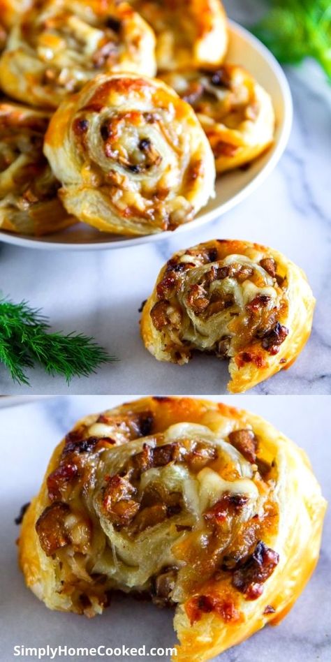 Mushroom Puff Pastry, Pastry Pinwheels, Puff Pastry Recipes Savory, Puff Pastry Pinwheels, Savory Appetizers, Recipe Mushroom, Mushroom Appetizers, Puff Pastry Appetizers, Pinwheel Appetizers