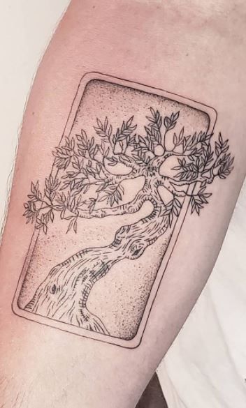 Stunning Tree Tattoos, Designs, Ideas & Meanings Tree Inspired Tattoos, Mountain Ash Tree Tattoo, Crooked Tree Tattoo, Pretty Tree Tattoo, Spanish Moss Tree Tattoo, Madrona Tree Tattoo, Oak Tattoo Tree, Cyprus Tree Tattoo, Olive Tree Tattoo Men