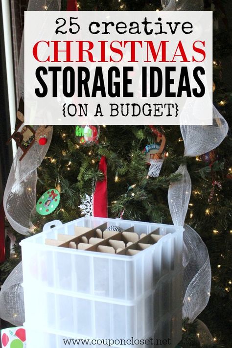 Easy Christmas storage ideas on a budget. Organizing Christmas Decorations doesn't have to cost your a fortune with these easy storage bins on sale. Diy Christmas Storage, Christmas Decoration Storage Ideas, Diy Ornament Storage, Organizing Christmas Decorations, Costume Organization, Decoration Storage Ideas, Christmas Storage Ideas, Organized Christmas Decorations, Storage Ideas On A Budget