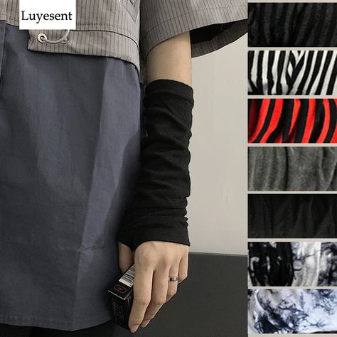 Smarter Shopping, Better Living! Aliexpress.com Cartoon Gloves, Black Fingerless Gloves, Striped Gloves, Long Fingerless Gloves, Arm Guard, Punk Accessories, Black Punks, Style Anime, Mens Sleeve