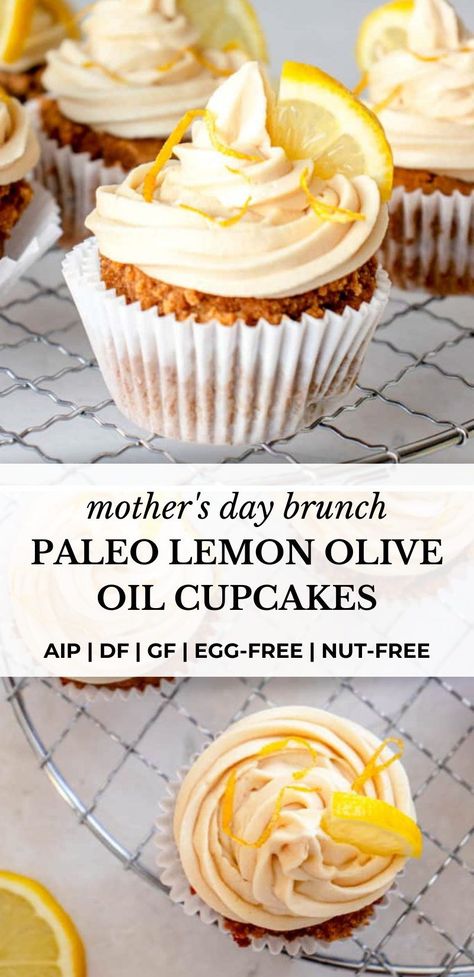 Aip Lemon Cake, Aip Lemon Dessert, Aip Baking Recipes, Aip Cupcakes, Olive Oil Cupcakes, Paleo Frosting, Aip Paleo Desserts, Paleo Cupcakes, Aip Baking