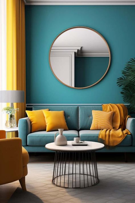 Teal Walls Living Room, Teal Couch Living Room, Teal Sofa Living Room, Blue Living Room Color, Blue Grey Living Room, Blue And Green Living Room, Living Room Color Combination, Living Room Turquoise, Room Color Combination