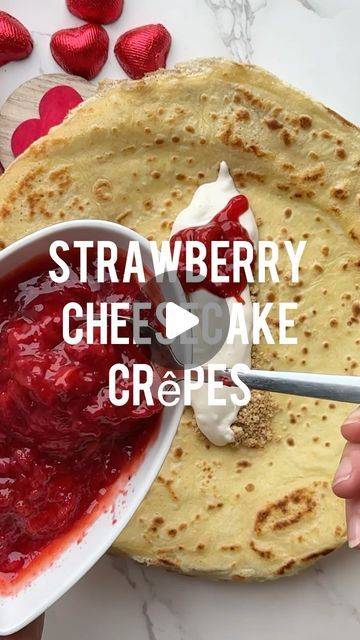 Lou Robbie on Instagram: "Recipe⬇️-🍓STRAWBERRY CHEESECAKE CRÊPES - Follow @littleloucooks for more easy family recipes SAVE IT TO TRY :) This is a sweet treat!! Pancake Tuesday🥞 or Valentines ❤️this will work great for both. Each component of the recipe is really easy to make - and would be lovely to make with the kids. Set warm crepes and bowls of toppings on the table for self service. Makes 6: You’ll need: 6 Crêpes - find my crepe recipe on my grid. For the strawberry sauce: 350g frozen strawberries (or fresh) 50g sugar - (¼ cup) or honey or maple syrup 1 tsp vanilla extract 1 tablespoon lemon juice For the vanilla cream cheese: 200g full fat cream cheese 25g Icing sugar (¼ cup) or 1 tbsp honey or maple syrup 1 teaspoon vanilla extract For the biscuit crumble: 6 digestive Pancake Tuesday, Vanilla Cream Cheese, Strawberry Crepes, Crepe Recipe, Recipe Strawberry, Easy Family Recipes, Strawberry Sauce, Crepe Recipes, Easy Strawberry