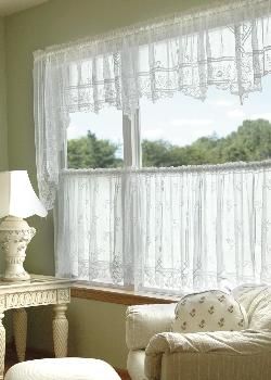 I love Heirloom lace curtains! Curtains In Living Room, Sheer Valances, Lace Valances, Curtain Store, Window Sheers, Farmhouse Windows, Tier Curtains, Kitchen Window Treatments, Shabby Chic Bedroom