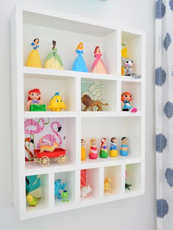 DIY figurine cubby… cheap, cute, and provides a spot for all those small things | Young House Love Casa Disney, Knick Knack Shelf, Young House, Young House Love, Toy Rooms, Big Girl Rooms, Organization Bedroom, Kid Spaces, Kids Rooms