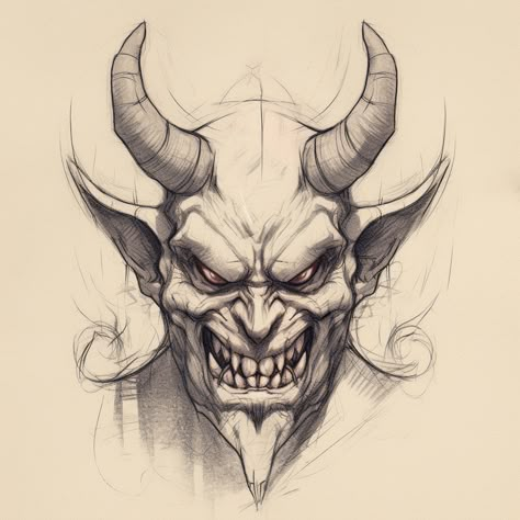 Demon Sketch Pencil, Satin Tattoo, Demon Tattoo Stencil, Devil Drawings Sketches, Demon Face Drawing, Demon Art Drawing, Devil Art Drawing, Demon Face Tattoo, Krampus Drawing