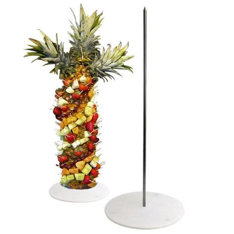 Display fruit on this fun, unique Pineapple Tree Display Stand from Buffet Enhancements. The tree will skewer 3-4 pineapples easily or mix with other fruits for a colorful display. Dish Display Ideas, Chafing Dish Display Ideas, Pineapple Tree, Popcorn Machines, Fruit Buffet, Palm Tree Fruit, Pineapple Palm Tree, Burlap Wedding Decorations, Rustic Burlap Wedding