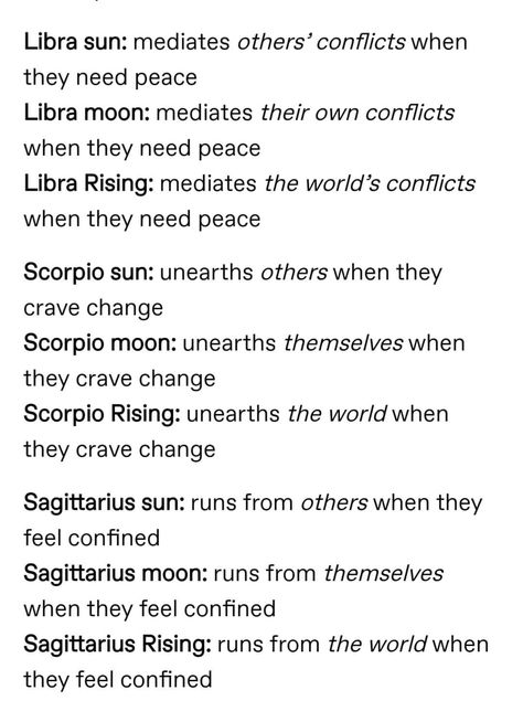 Astro Observations, Astro Houses, Leo Sun Libra Moon, Zodiac Notes, Libra Sun Scorpio Moon, Sun Scorpio, Capricorn Sun, Scorpio Rising, Astro Tarot