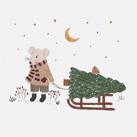 Doodles | Illustration 🌙 | Journals on Instagram: "Merry Christmas everyone ♥️ I wish you wonderful days with your loved ones, delicious cookies, precious conversations, good food, time for Christmas movies and the opportunity to rest. If you don't like Christmas, just enjoy the holidays and time for yourself ✨ it’s a good time to do creative things 🧘‍♀️ I will spend the next few days bonding with my family and otherwise using the time at home to relax and enjoy Christmas to the fullest while Happy Christmas Illustration, Animal Christmas Illustration, Illustration Christmas Card, Christmas Character Illustration, Winter Animal Illustration, Christmas Animal Illustration, Christmas Family Drawing, Xmas Cards Illustration, Christmas Mouse Illustration