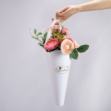 Ice Cream Cone Shape Packaging Paper Box Gift Flower Cones With Handle - Buy Flower Cones,Flower Cone Box,Flower Cone Paper Box Gift Product on Alibaba.com Cheap Gift Bags, Flower Cones, Bouquet Bag, Hand Flowers, Flower Bucket, Florist Shop, Decorative Paper, Valentines Day Weddings, Wedding Boxes