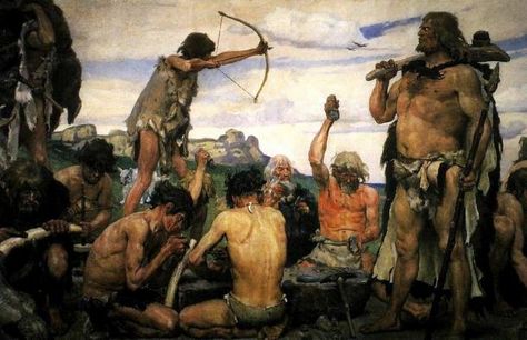 Artist’s depiction of Stone Age peoples Viktor Vasnetsov, Stone Age People, Paleolithic Period, Cro Magnon, Ancient Indian History, Black Irish, Early Humans, Hunter Gatherer, Jordan Peterson