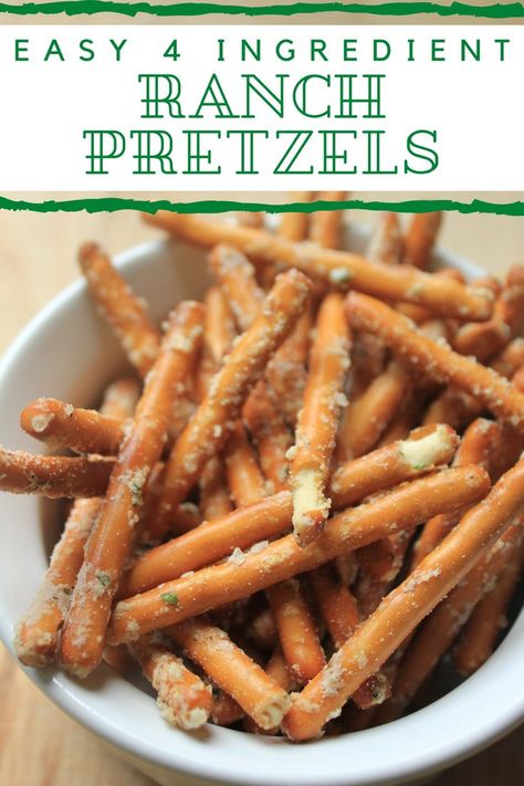 These easy four ingredient ranch pretzels are quick and simple to make.  Baked ranch pretzel recipe with hidden valley and garlic. Ranch Seasoning Pretzels, Garlic Ranch Pretzels, Hidden Valley Ranch Recipes, Spicy Pretzels, Ranch Pretzels, Popcorn Oil, Seasoned Pretzels, Baked Pretzels, Pretzel Recipe