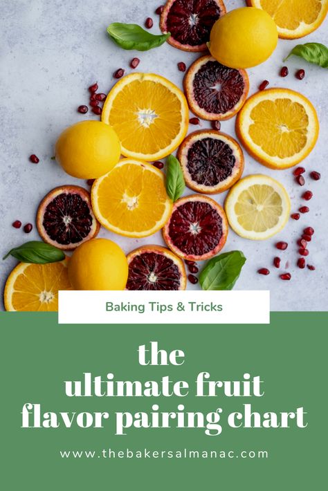 When it comes to fruit, we all intuitively know some flavor combinations that work well. Apple and caramel? Check. Pineapple and rum? Of course! But, when you start to dig deeper, you can discover some amazing and truly unique flavor combinations. To help you out with your baking, I’ve created the ultimate fruit flavor pairing chart. I hope this chart helps you out and empowers you to make even more delicious desserts in your kitchen! Best Flavor Combinations, Sweet Flavor Combinations, Flavor Profile Chart, Fruit Combinations Chart, Unique Flavor Combinations Sweets, Fruit And Herb Pairings, Dessert Flavor Combinations Chart, Good Flavor Combinations, Jam Flavor Combinations