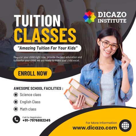 We are starting new batches for tuition from classes 1st to 12th. join now Book Your Free Demo Class Today. https://forms.gle/6orZwTUTL8Kfa6Dy7 Course https://dicazo.com/courses.html - For More Details, Feel Free To Call Or Drop A Message On Whatsapp:- Visit Website:- www.dicazo.com Email Us To- dicazoinfo@gmail.com Call Us At- +91-7976882245 Chat With Us:- wa.me/917976882245 New Batch Starting Poster, Coaching Classes Poster Design, Tuition Classes Banner, Tuition Classes Poster, Tuition Banner, Tuition Flyer, Class Poster Design, Instagram Ads Design, Word Ideas