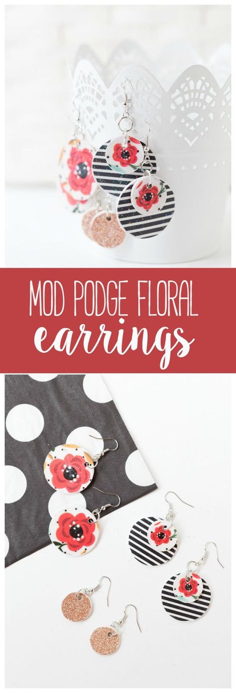 These Floral Wooden Mod Podge Earrings are a fun a simple craft idea that you can wear to match any style! They are great for craft groups, parties and gifts! Easy Diy Earrings, Diy Earrings Easy, Mod Podge Crafts, Kids Christmas Ornaments, Easy Diy Jewelry, Paper Jewelry, Homemade Jewelry, Unique Crafts, Mod Podge