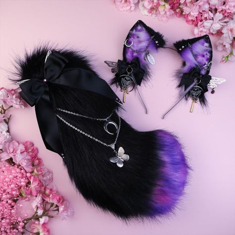 cat ears and tail set Fox Tail And Ears, Cat Ears And Tail Set, Tail Ideas, Wolf Ears And Tail, Ears And Tail Set, Fox Ears And Tail, Cat Ears And Tail, Wolf Clothing, Wolf Tail