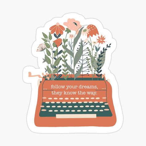 Get my art printed on awesome products. Support me at Redbubble #RBandME: https://www.redbubble.com/i/sticker/Flowers-on-typewriter-by-Catalinandrei/164020207.EJUG5?asc=u Typewriter With Flowers, Typewriter Sticker, Retro Typewriter, Plastic Stickers, Decorate Notebook, Personalized Water Bottles, Buy Flowers, Coloring Stickers, Eye Catching Colors