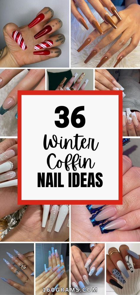 Pin this for a stunning collection of winter coffin nail styles featuring snowflake chic designs. Elevate your nail game this season with these must-try looks! #WinterNails #CoffinNails #SnowflakeChic #NailArtInspo Winter Coffin Nail Ideas, Coffin Style Nails, Winter Coffin Nails, Festive Nail Ideas, Classy Coffin Nails, Nails Shimmer, Winter Nail Trends, Sparkle Image, Sophisticated Manicure