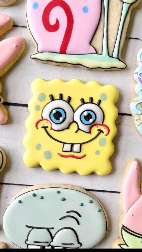 Sponge Bob Cookies Decorated, Sponge Bob Cookies, Spongebob Sugar Cookies, Spongebob Cookies Decorated, Spongebob Clipart, Spongebob Cookies, Spongebob Ideas, Bob Sponge, Cartoon Cookie